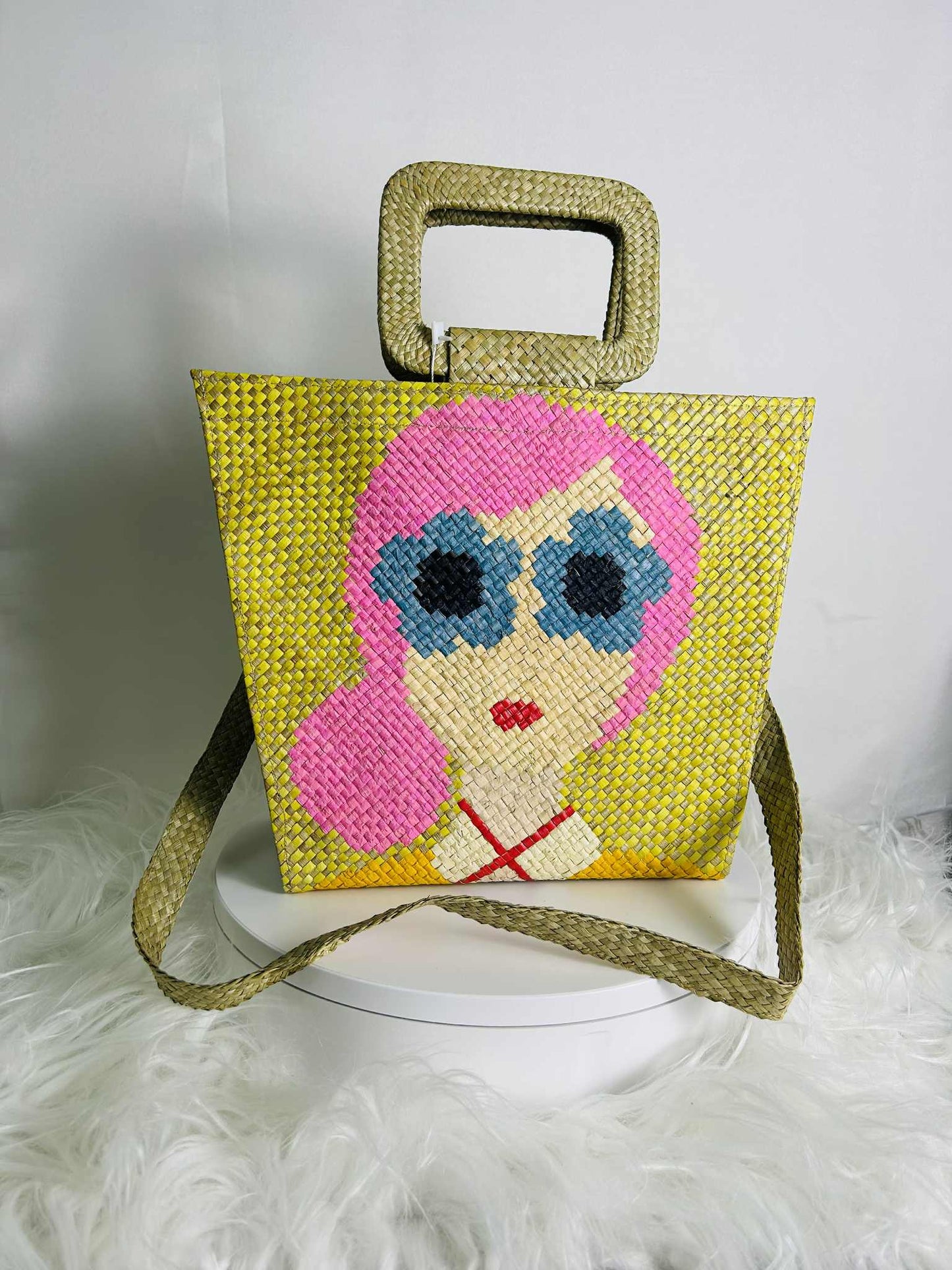 Handwoven Banig Face Tote Handbag with Strap
