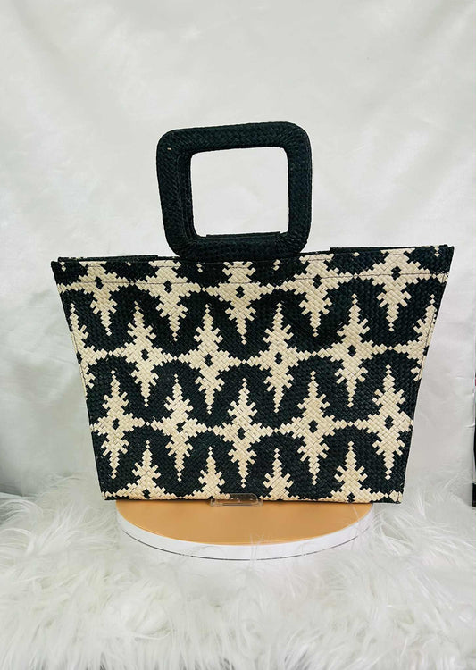 Medium Expandable Handwoven Banig Bag with Square Handle
