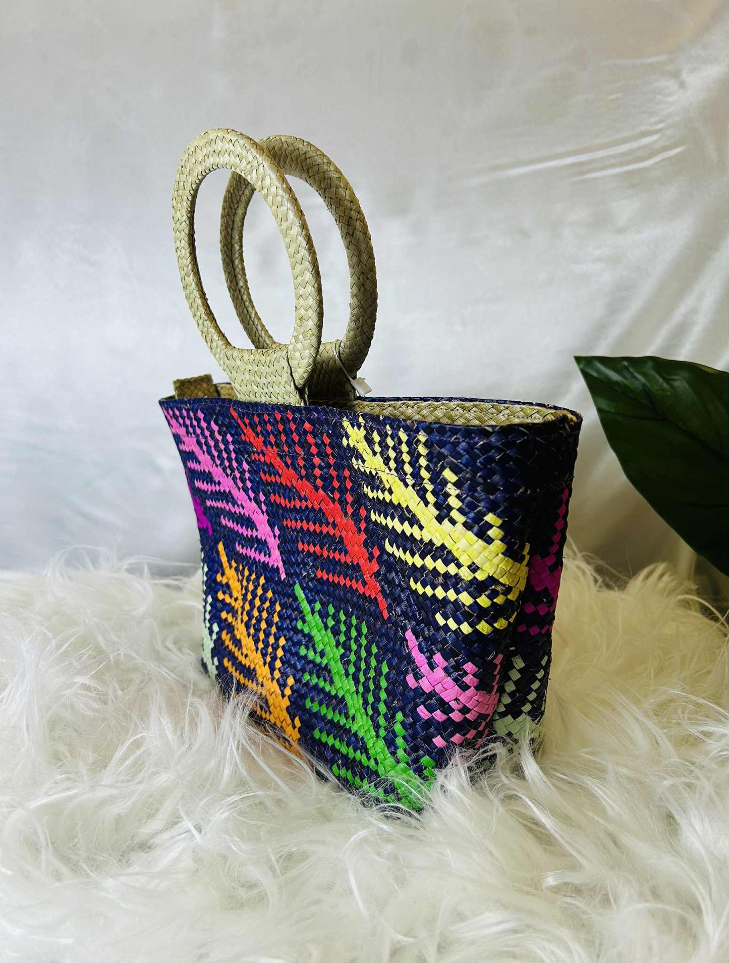 Small Handwoven Banig Tote Bag with Round Handle