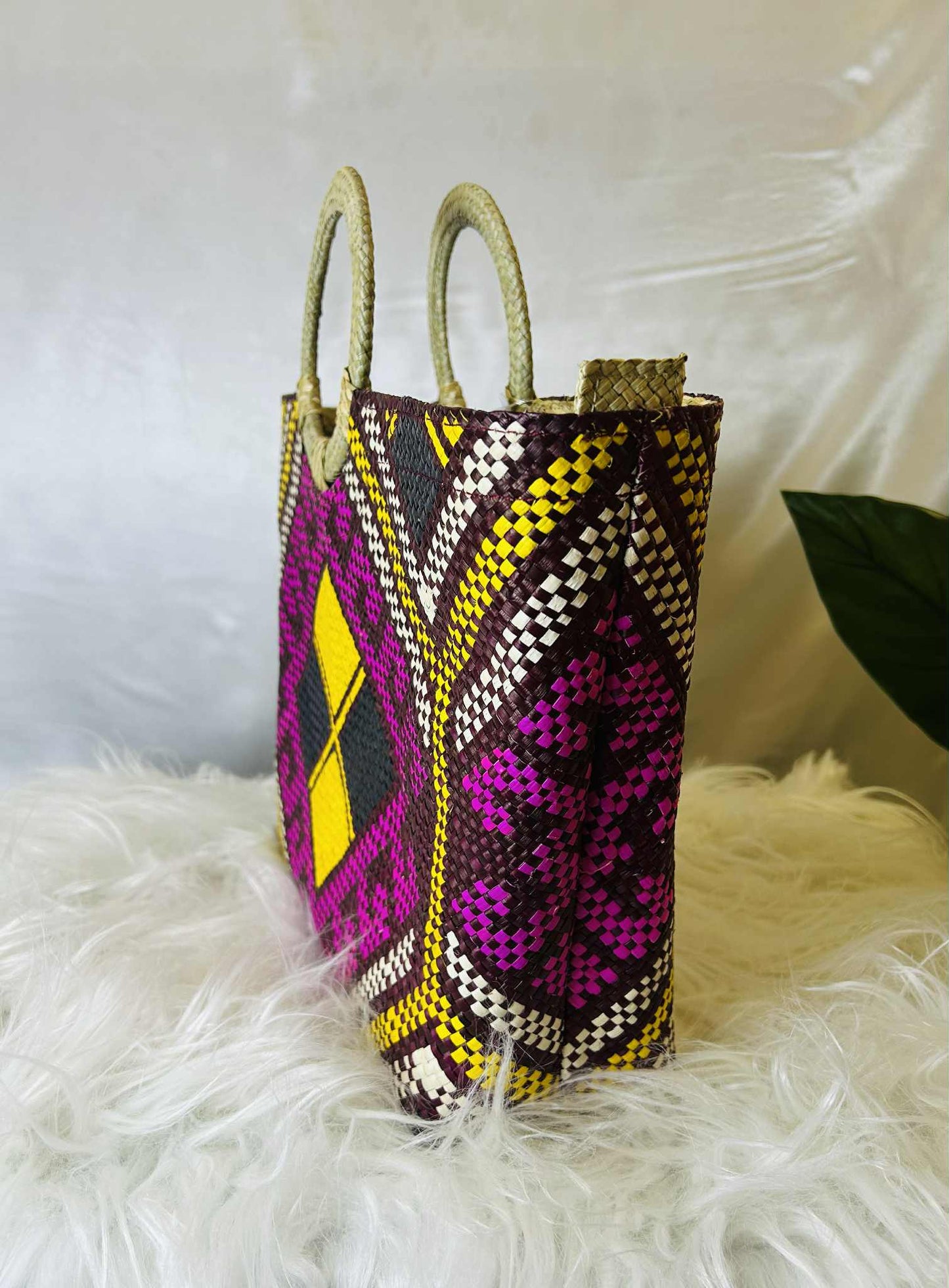 Medium Handwoven Banig Handbag with Round Handle