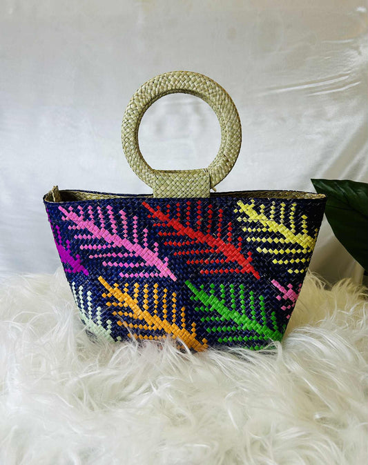 Small Handwoven Banig Tote Bag with Round Handle