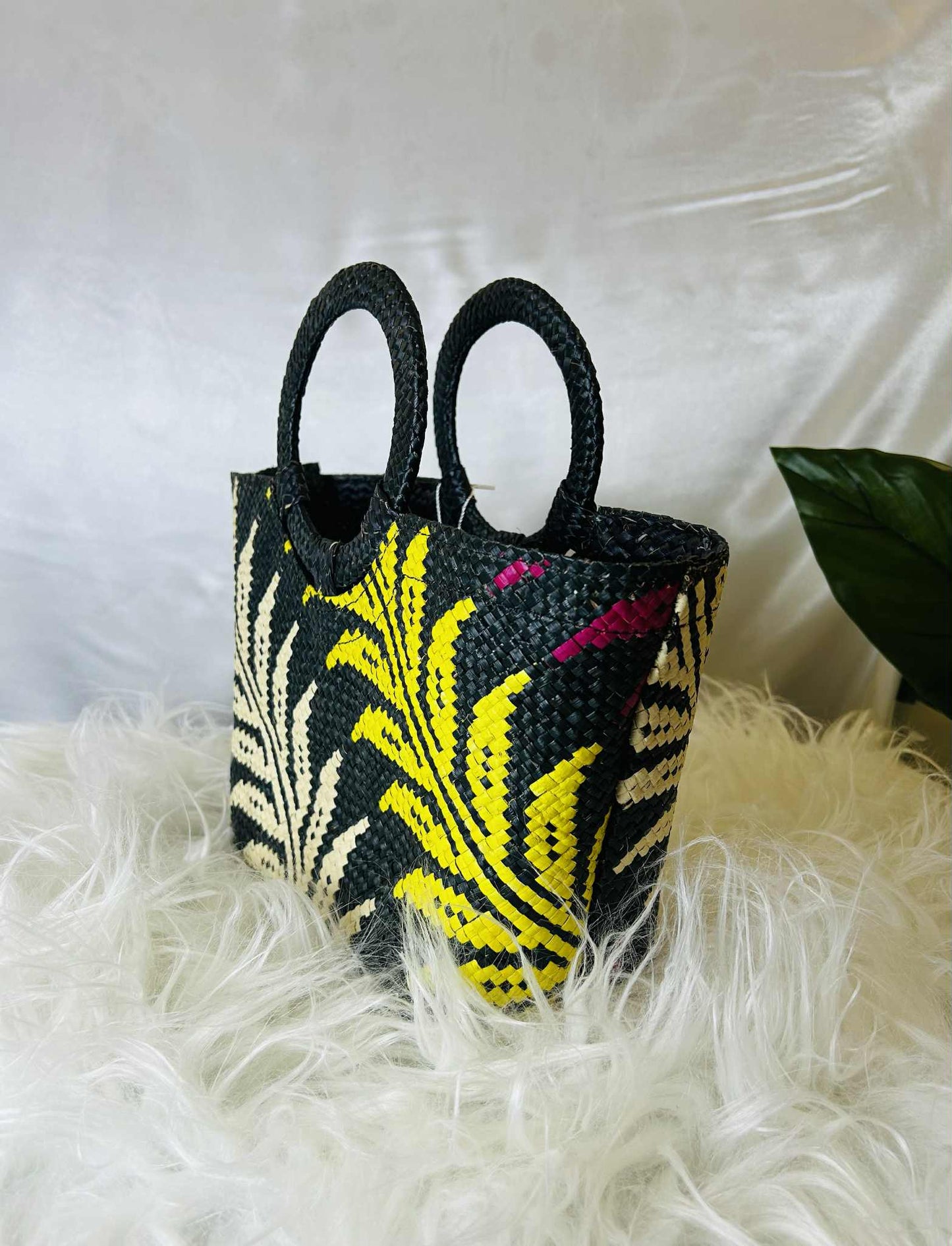 Small Handwoven Banig Handbag with Round Handle