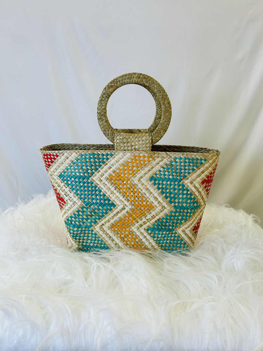 Small Handwoven Banig Tote Bag with Round Handle