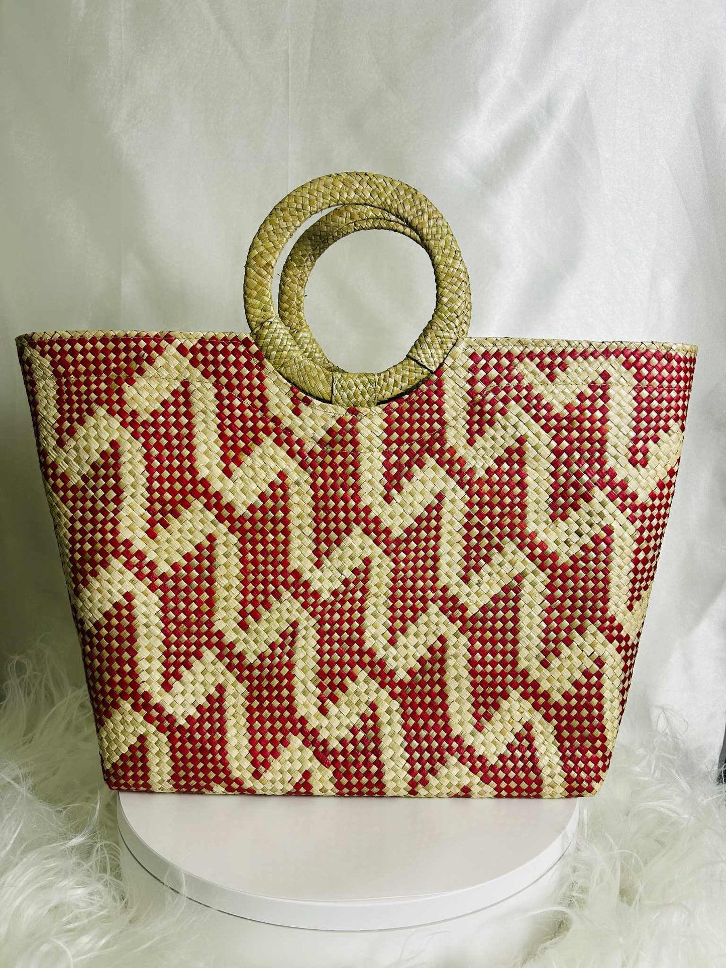 Medium Handwoven Banig Handbag with Round Handle