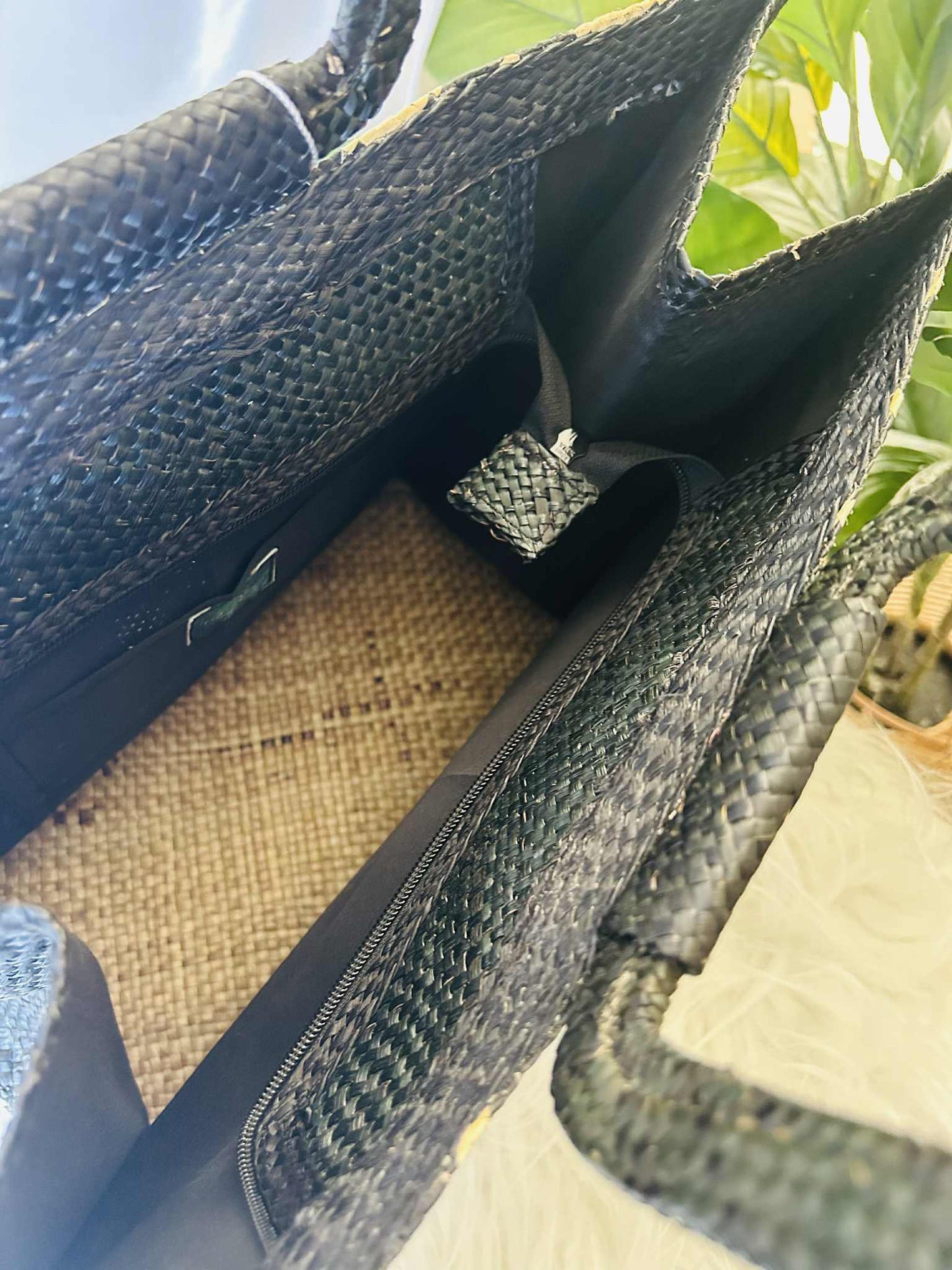 Medium Expandable Handwoven Banig Bag with Square Handle