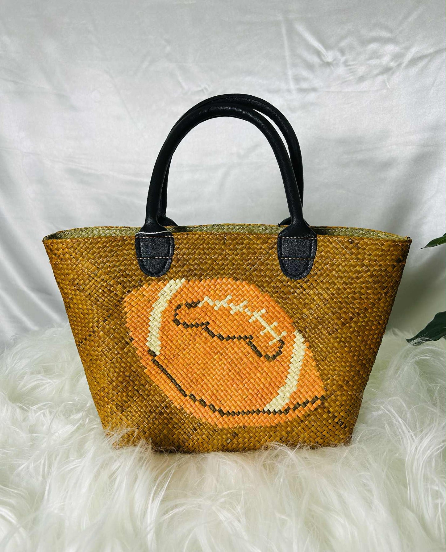 Customized Handwoven Banig Handbag with Leather Handle