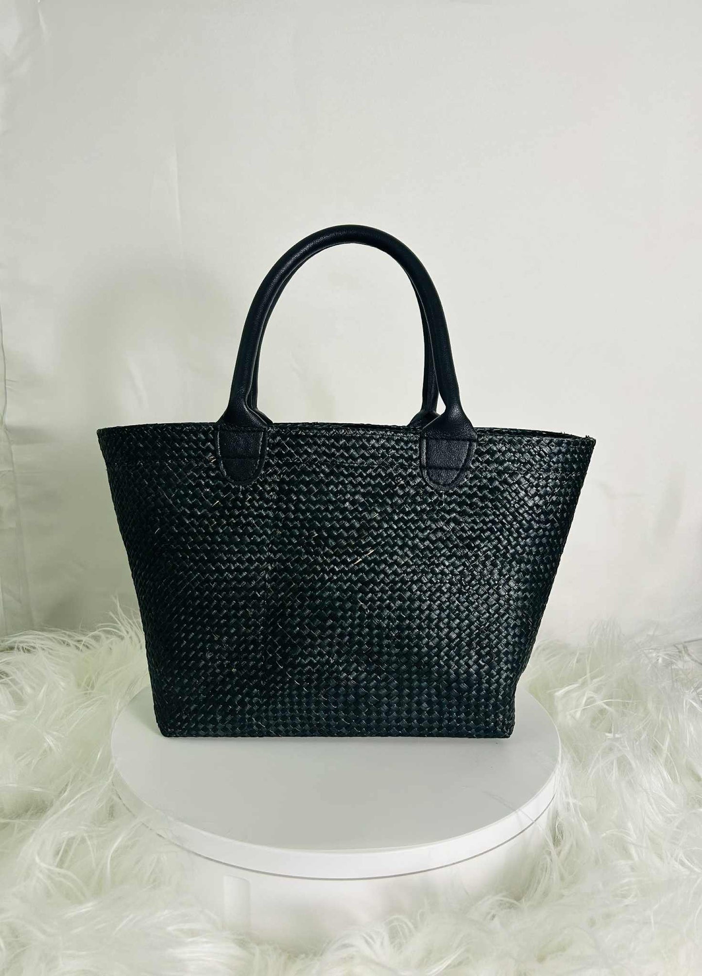 USA Handwoven Banig Handbag with Leather Handle