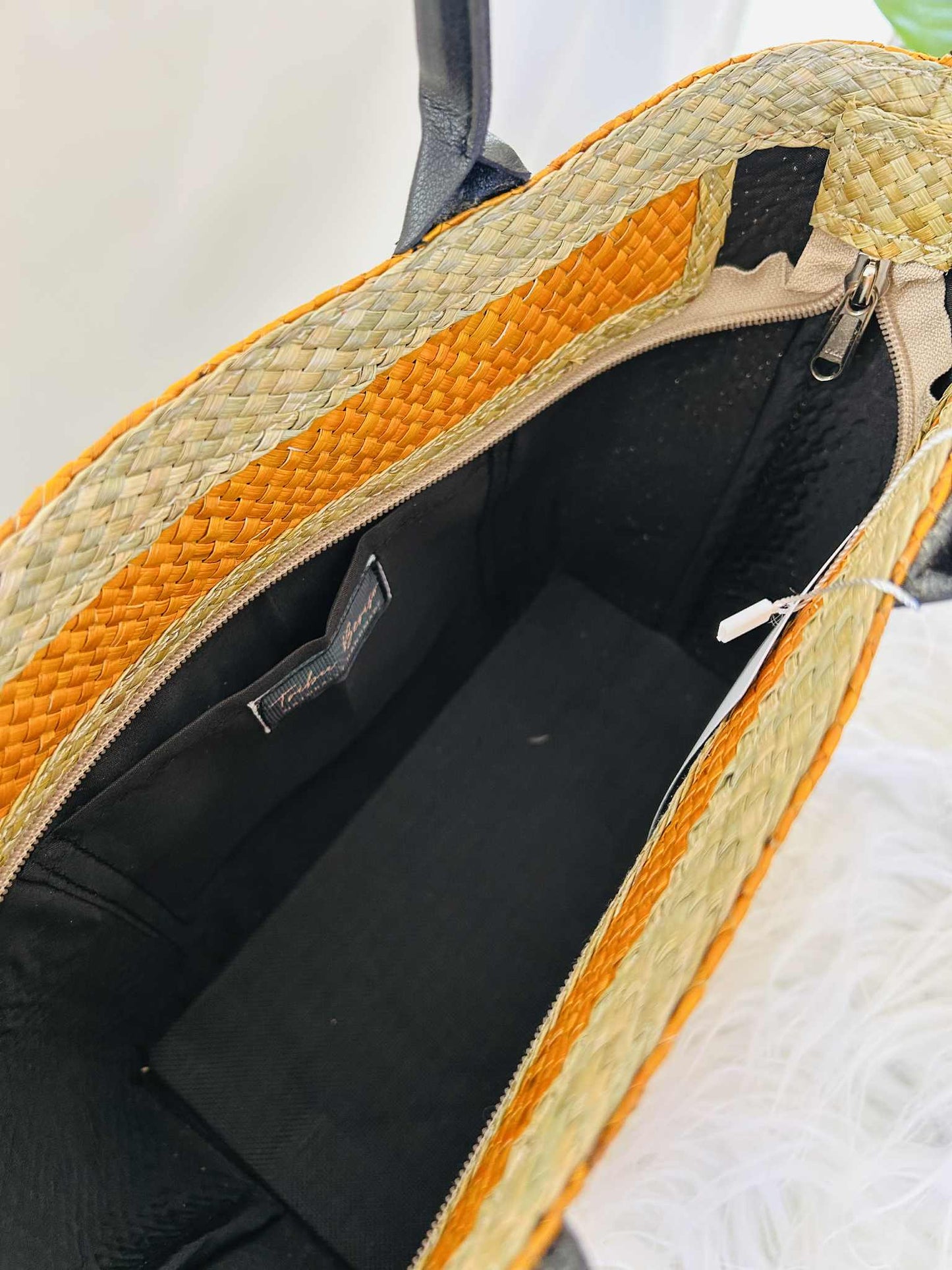 TEXAS Handwoven Banig Handbag with Leather Handle