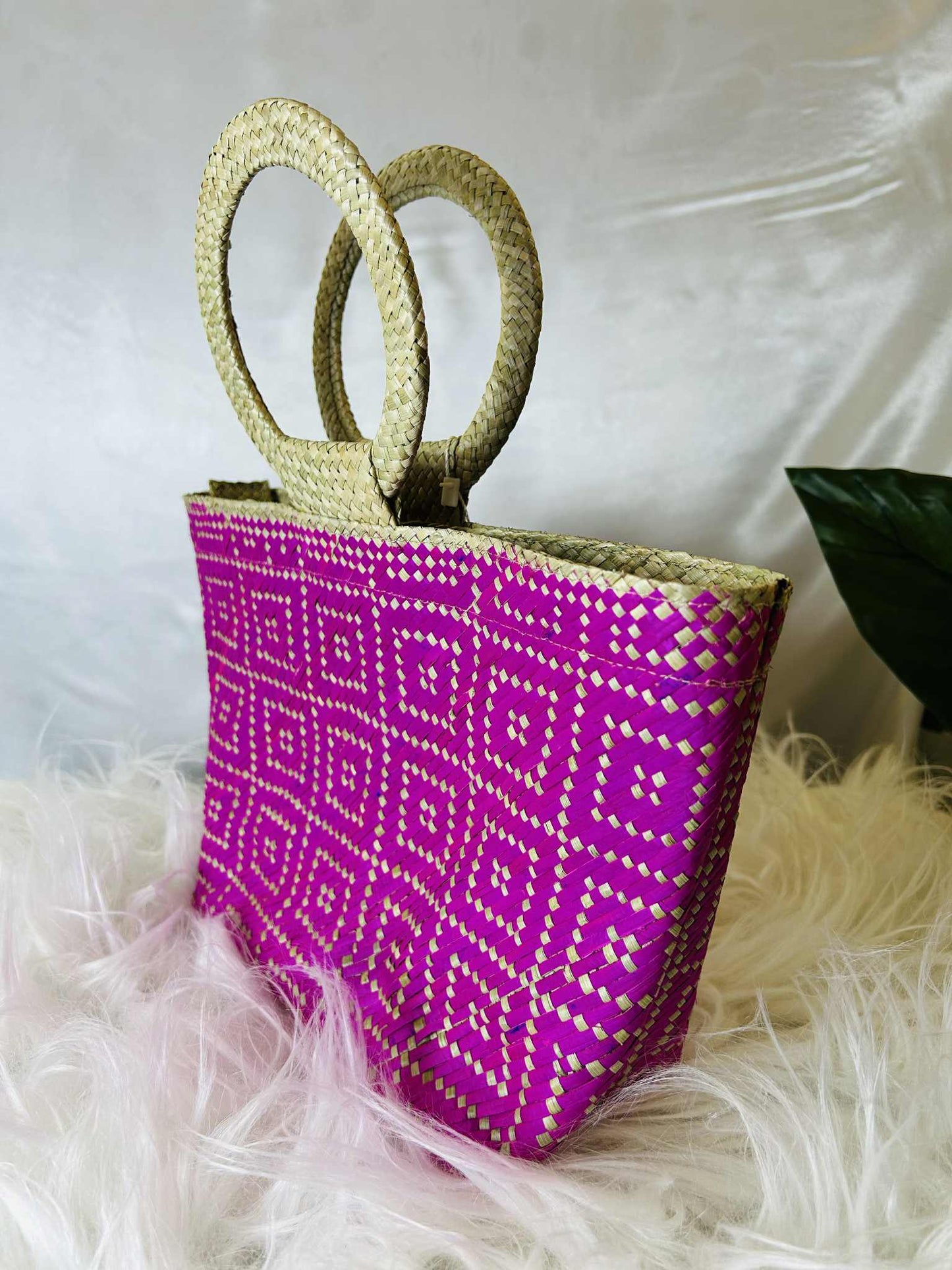 Small Handwoven Banig Tote Bag with Round Handle