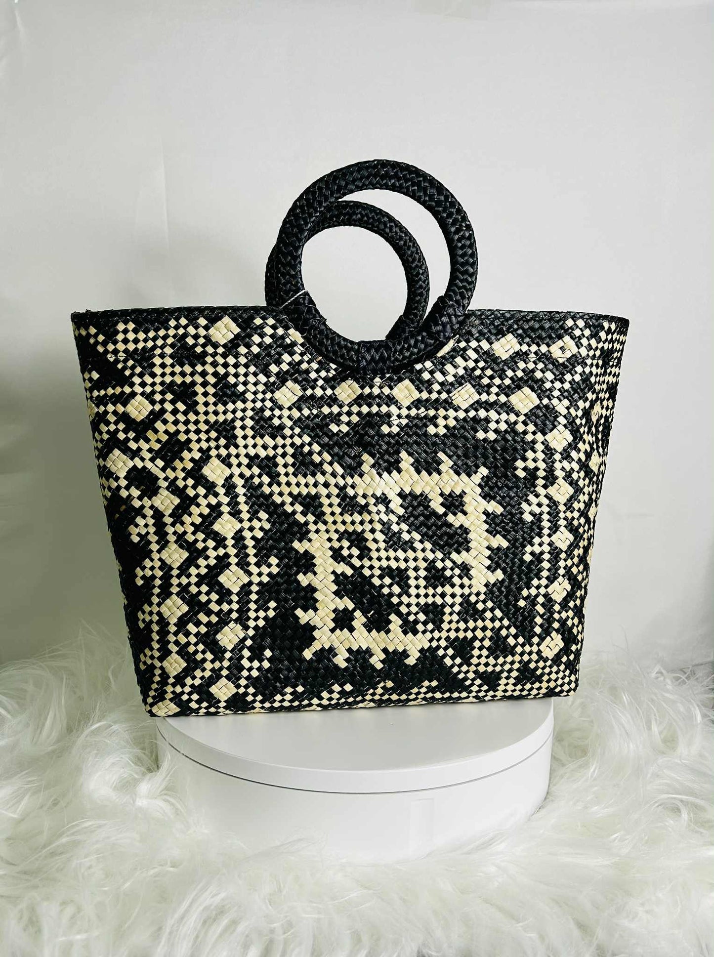 Medium Handwoven Banig Handbag with Round Handle
