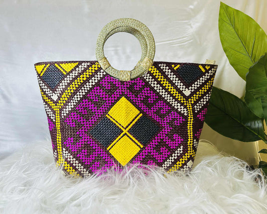 Medium Handwoven Banig Handbag with Round Handle