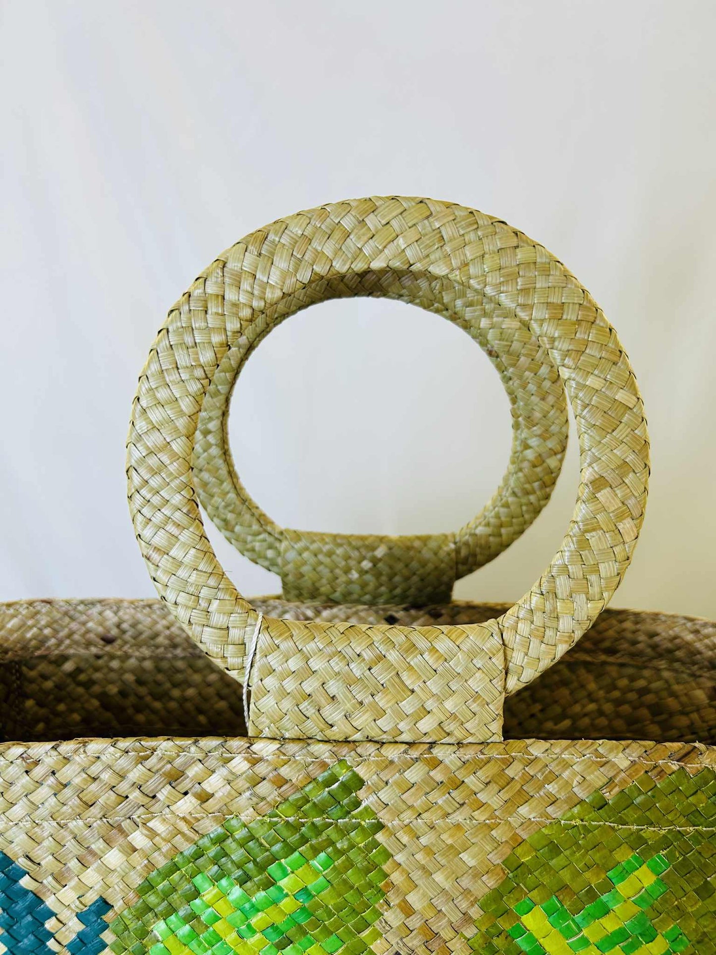 Small Handwoven Banig Tote Bag with Round Handle