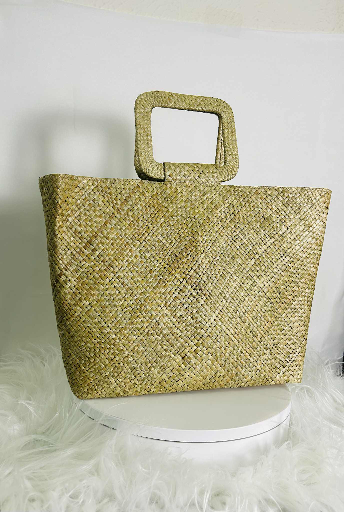 Medium Handwoven Banig Handbag with Square Handle