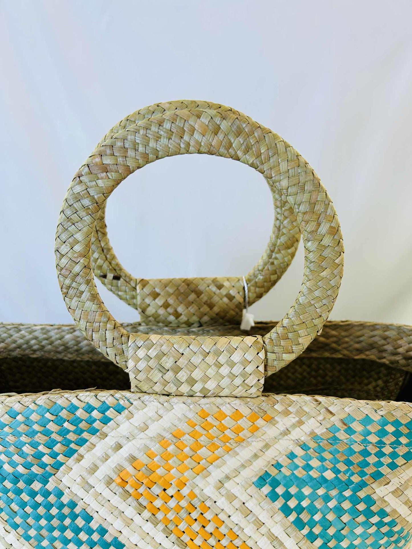 Small Handwoven Banig Tote Bag with Round Handle