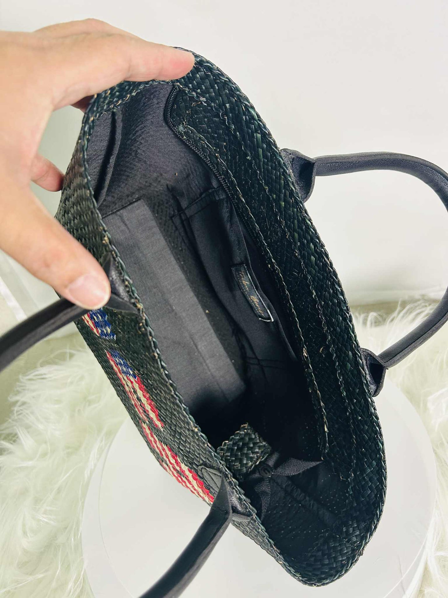 USA Handwoven Banig Handbag with Leather Handle