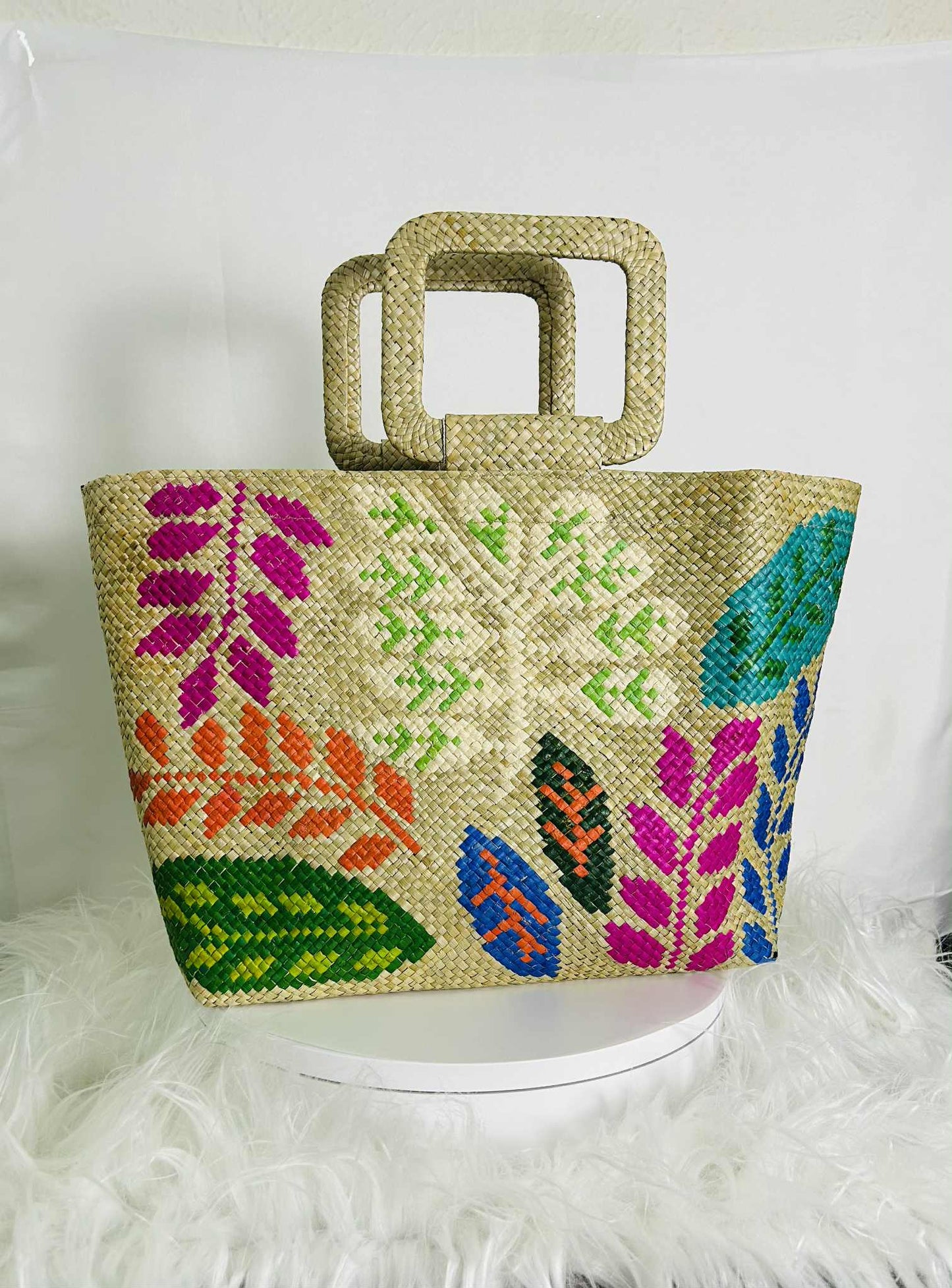 Medium Handwoven Banig Handbag with Square Handle