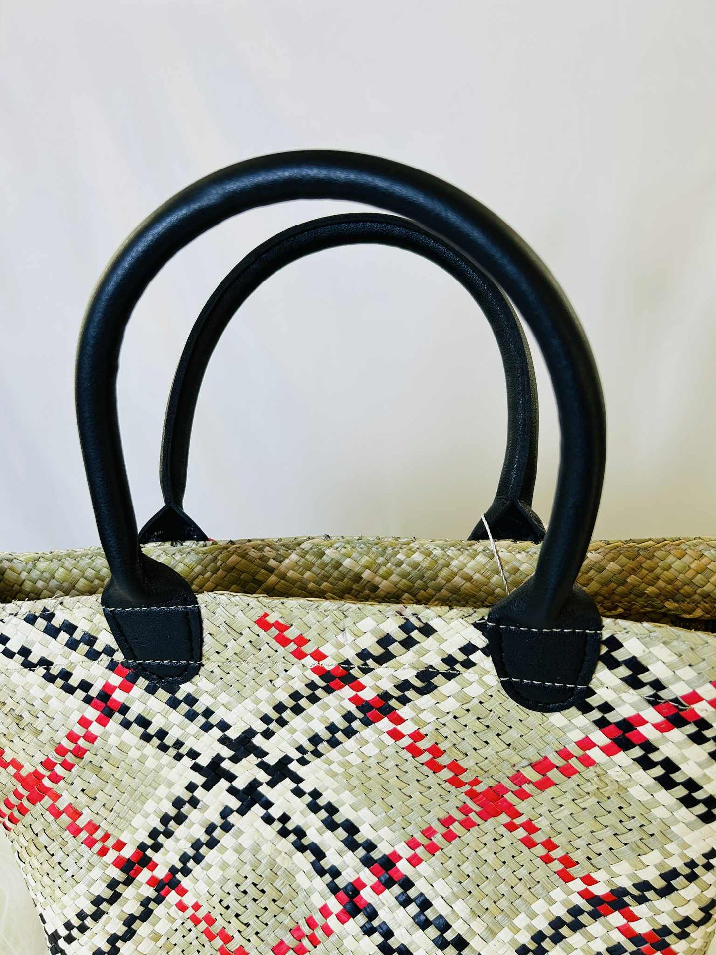 Small Handwoven Banig Tote Bag with Leather Handle