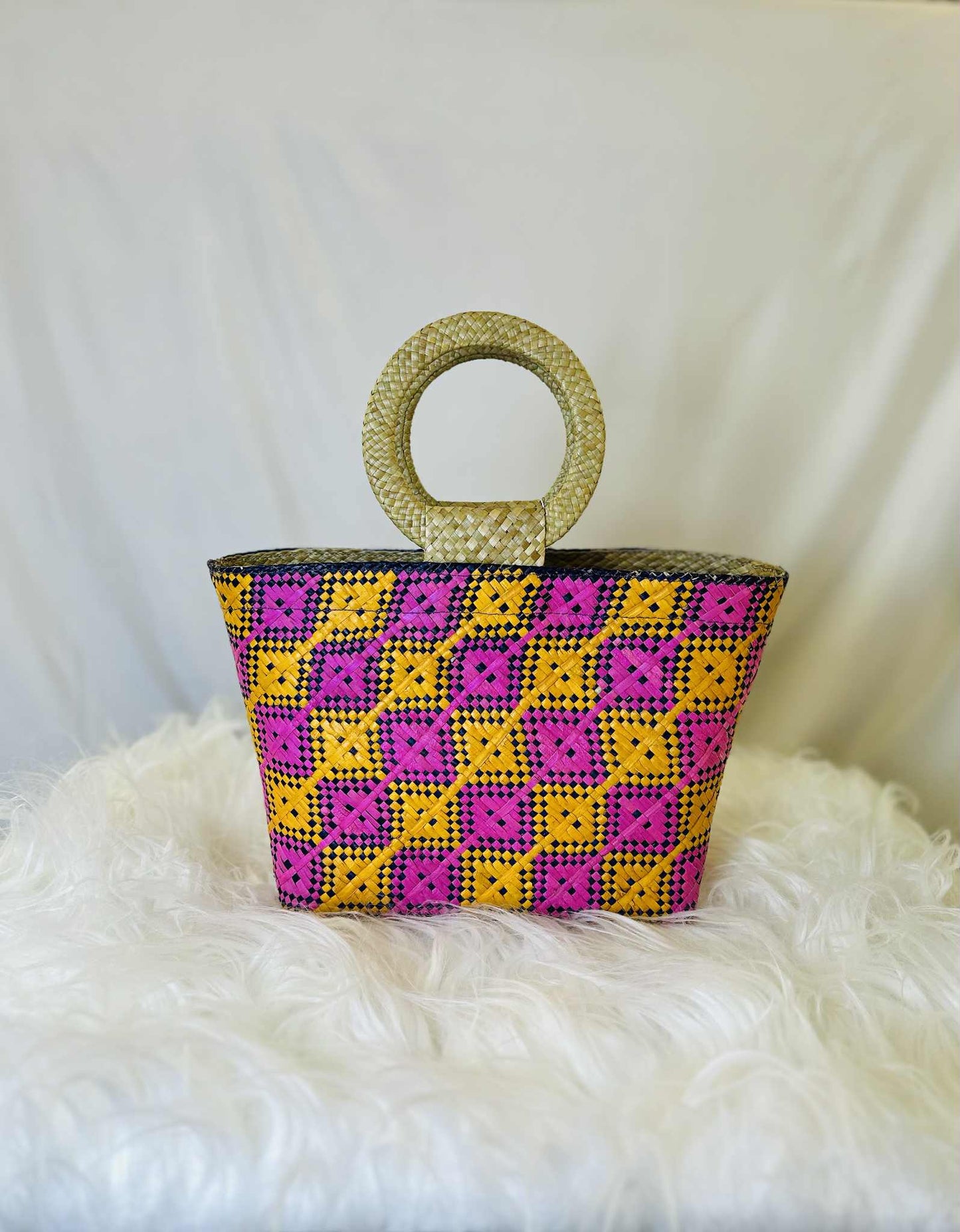 Small Handwoven Banig Tote Bag with Round Handle