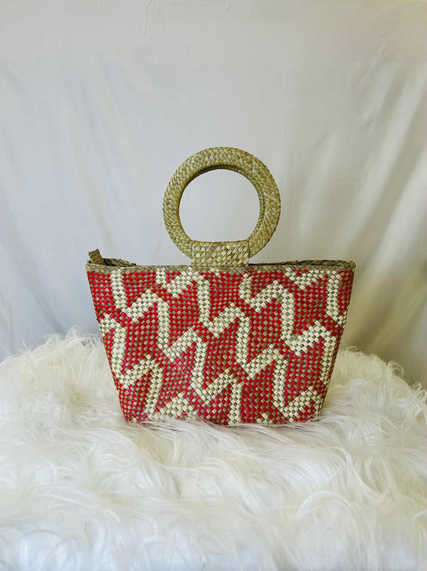 Small Handwoven Banig Tote Bag with Round Handle