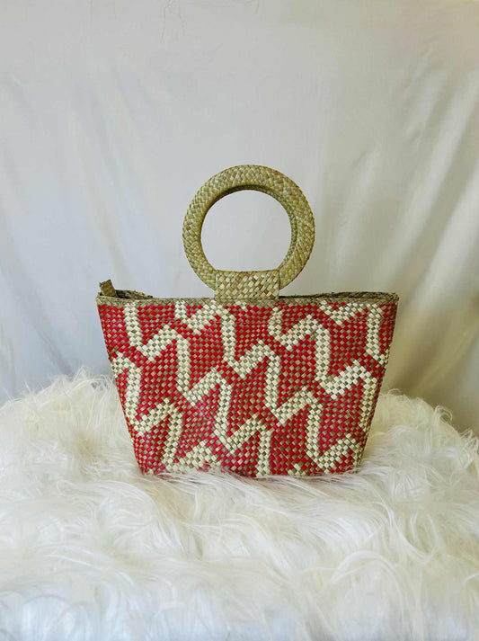Small Handwoven Banig Tote Bag with Round Handle