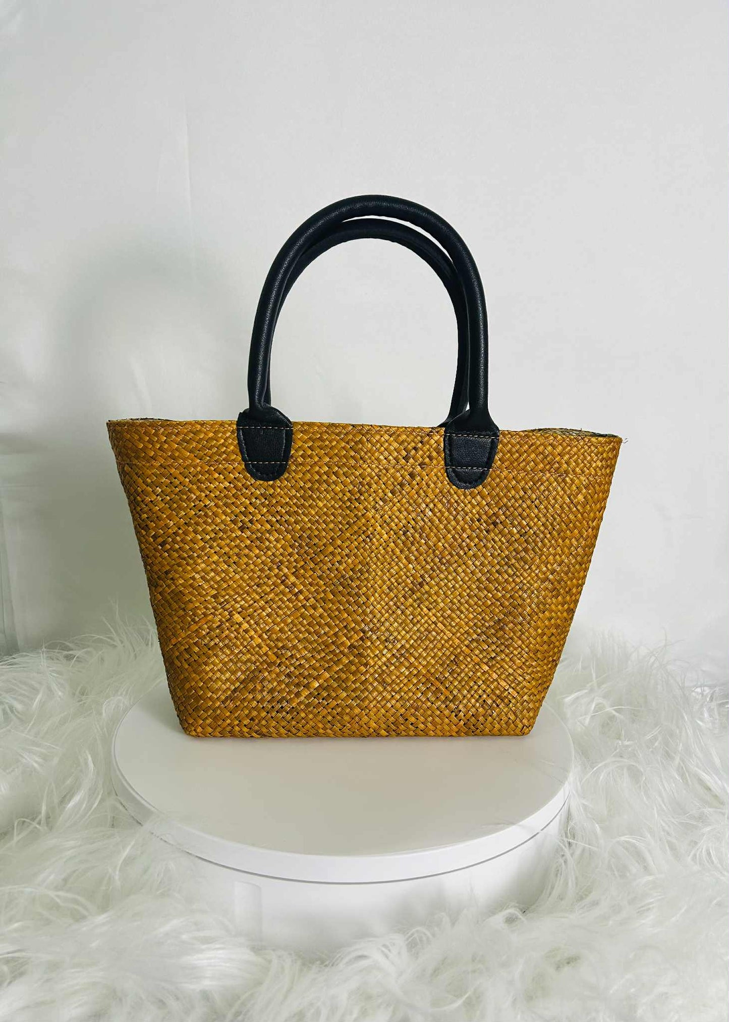 TEXAS Handwoven Banig Handbag with Leather Handle