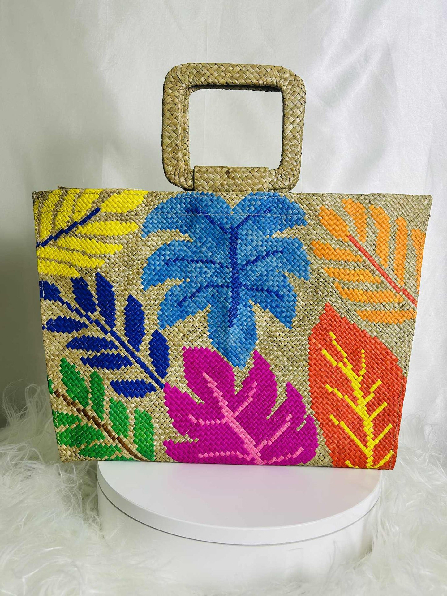 Medium Handwoven Expandable Banig Bag with Square Handle