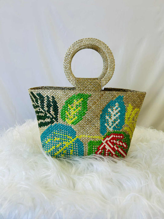 Small Handwoven Banig Tote Bag with Round Handle
