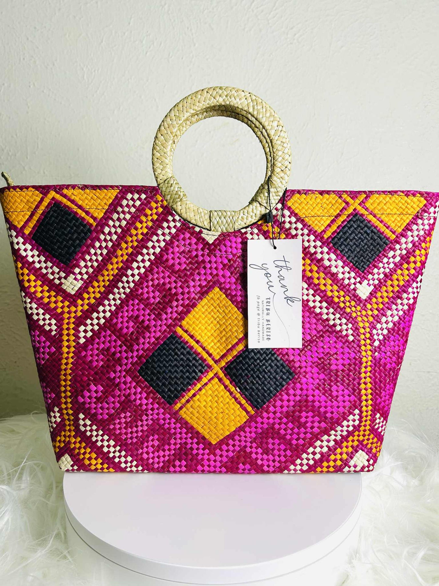 Medium Handwoven Banig Handbag with Round Handle