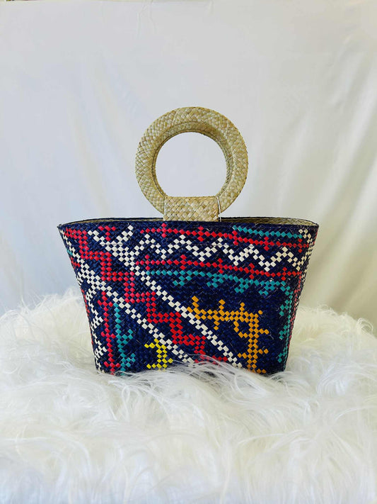 Small Handwoven Banig Tote Bag with Round Handle