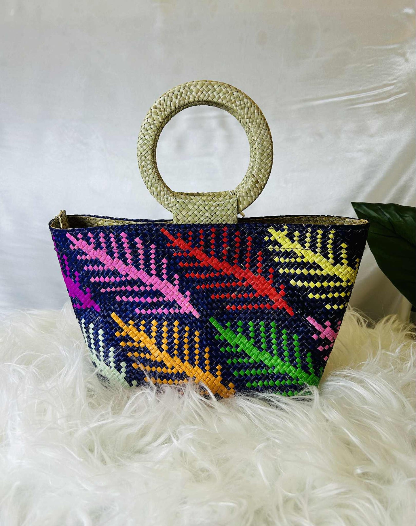 Small Handwoven Banig Tote Bag with Round Handle