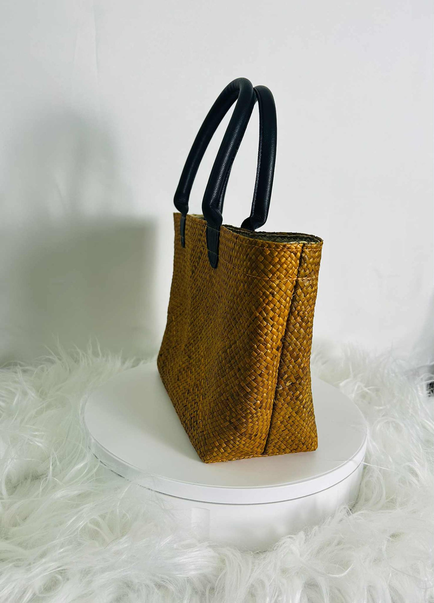 TEXAS Handwoven Banig Handbag with Leather Handle