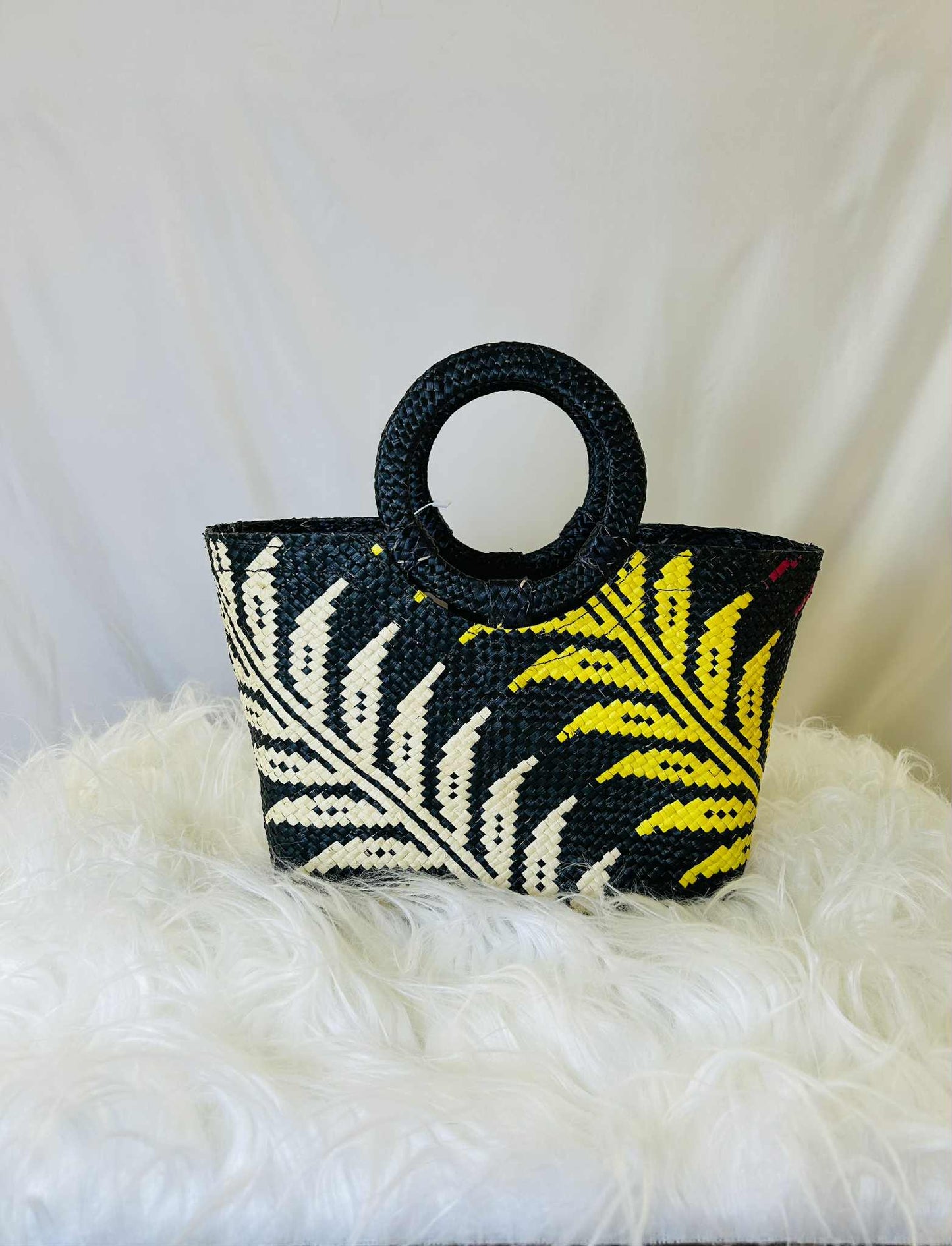 Small Handwoven Banig Handbag with Round Handle