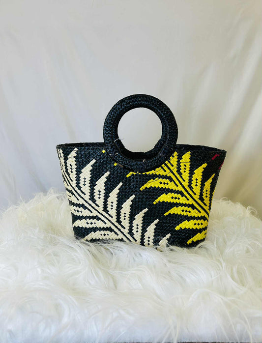 Small Handwoven Banig Handbag with Round Handle