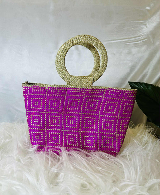 Small Handwoven Banig Tote Bag with Round Handle