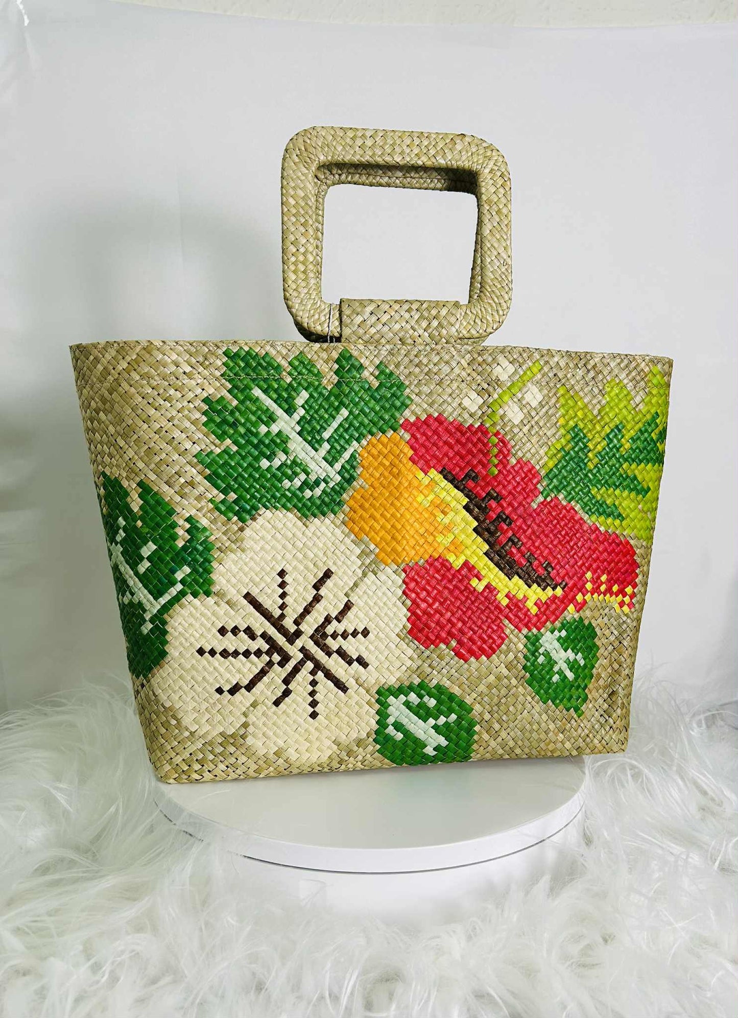 Medium Handwoven Banig Handbag with Square Handle