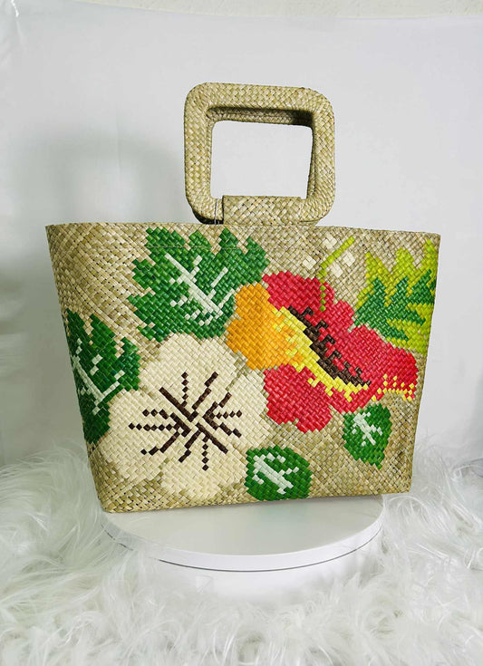 Medium Handwoven Banig Handbag with Square Handle