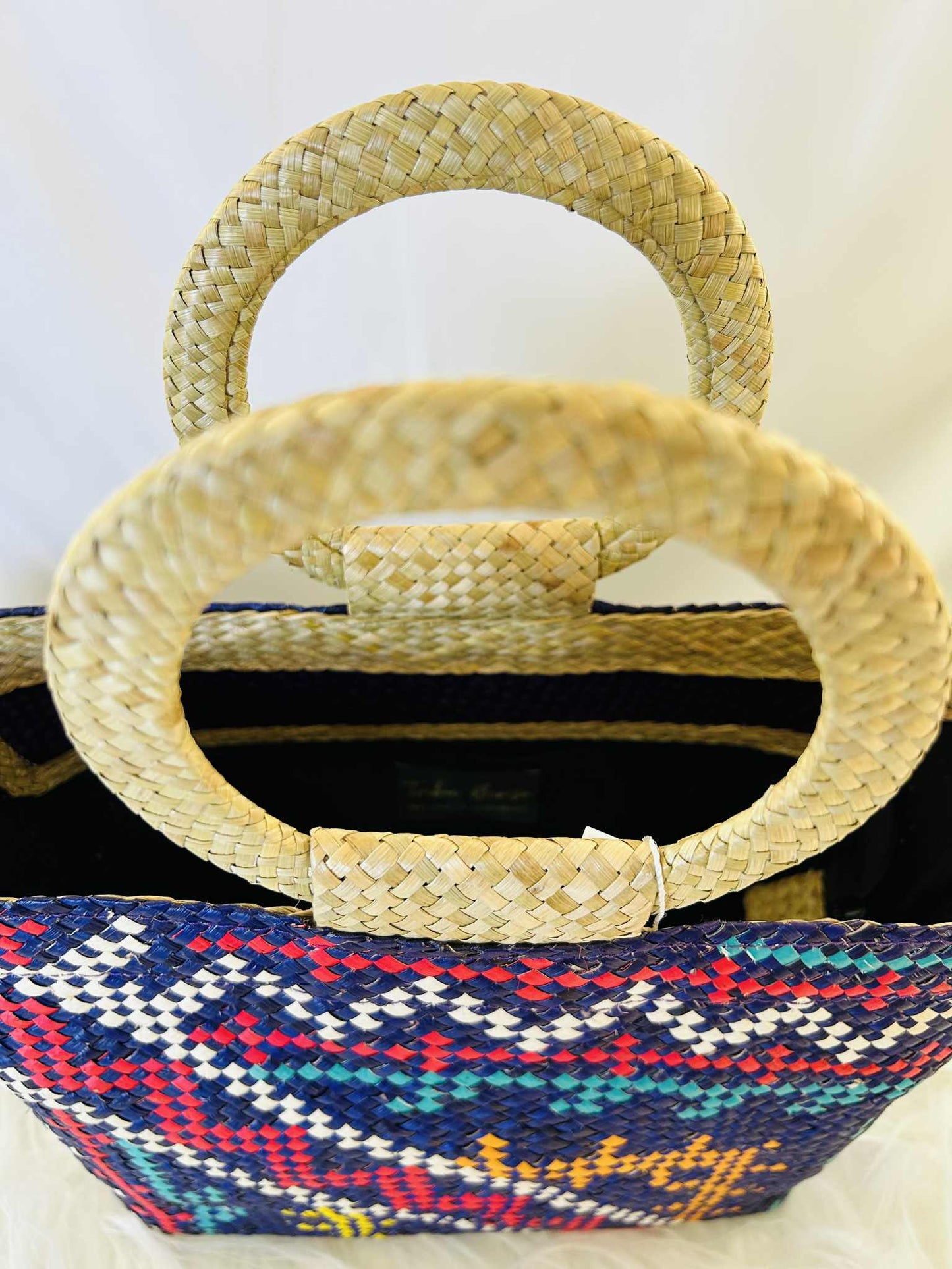 Small Handwoven Banig Tote Bag with Round Handle
