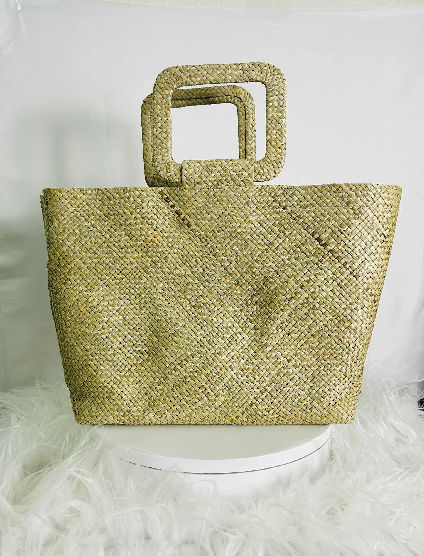 Medium Handwoven Banig Handbag with Square Handle