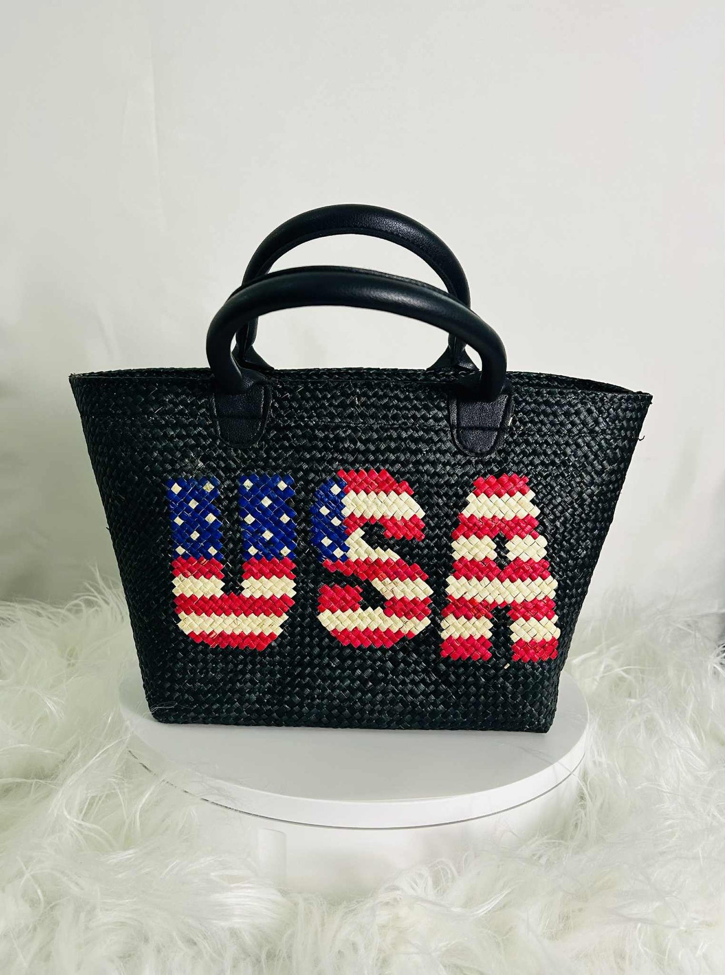 USA Handwoven Banig Handbag with Leather Handle