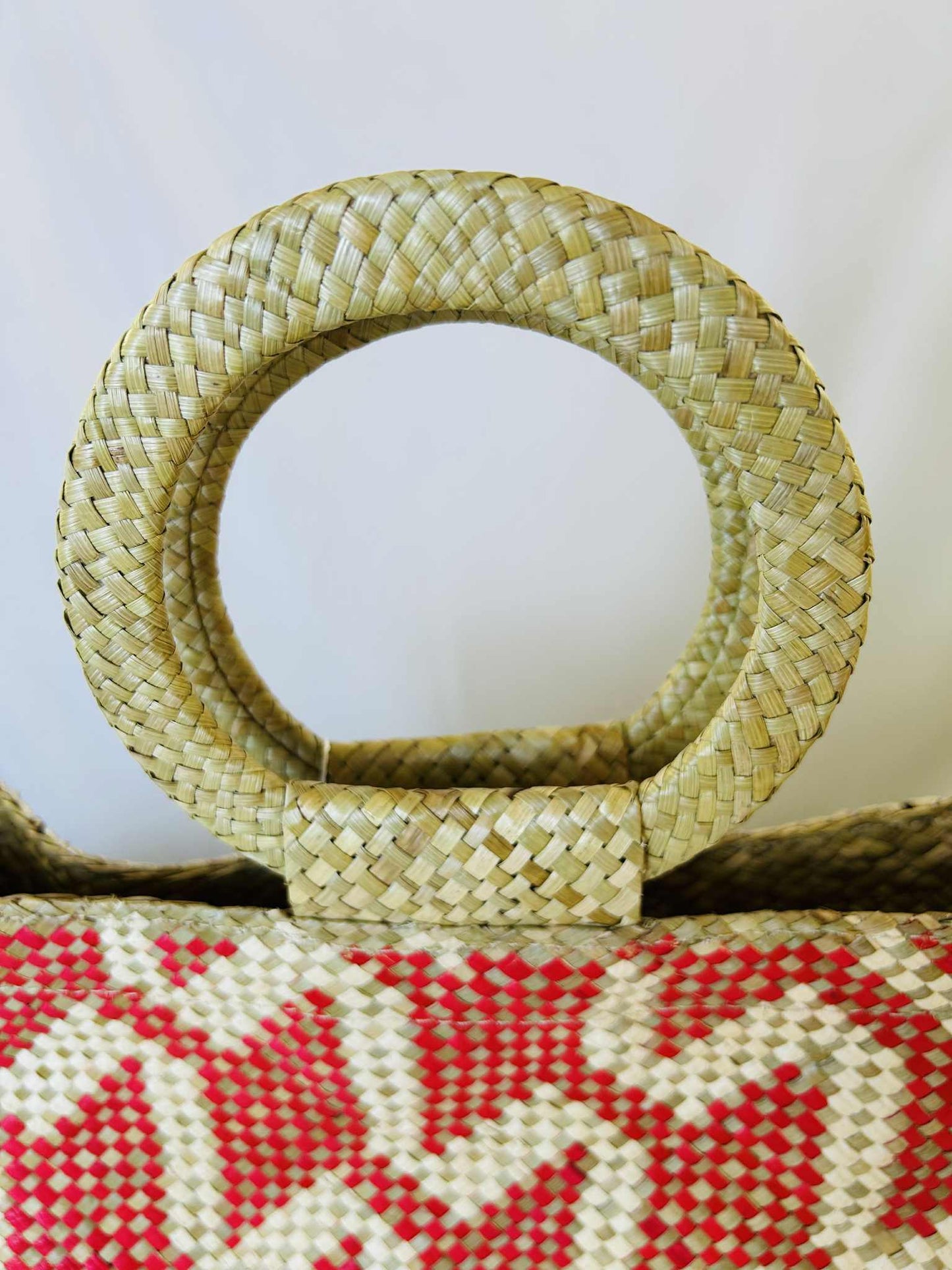 Small Handwoven Banig Tote Bag with Round Handle