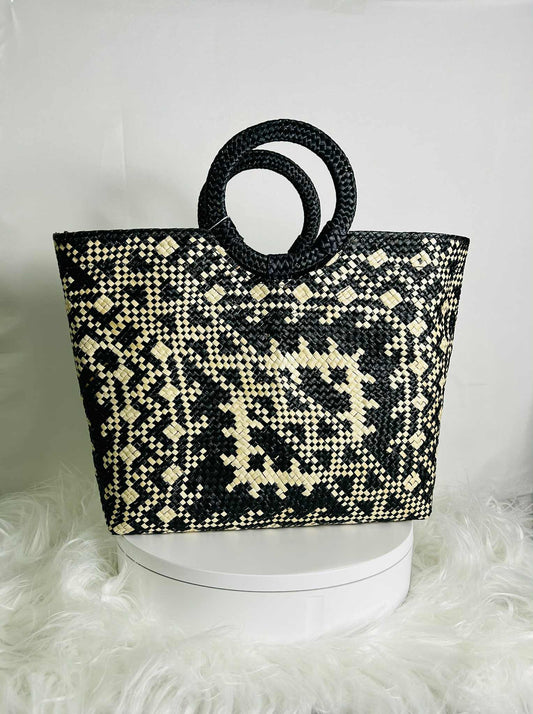 Medium Handwoven Banig Handbag with Round Handle