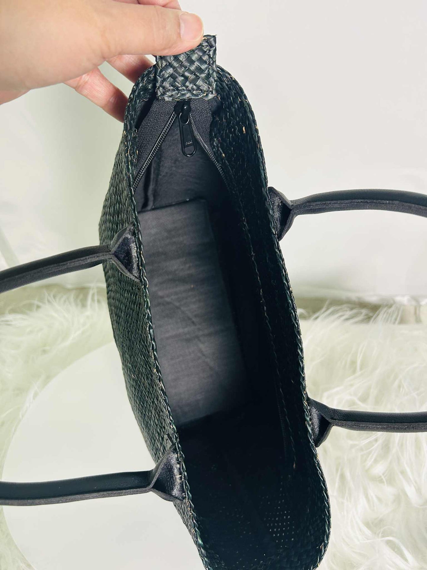 USA Handwoven Banig Handbag with Leather Handle