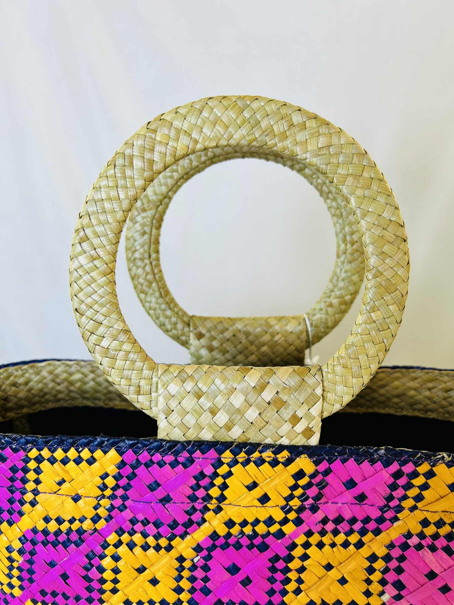 Small Handwoven Banig Tote Bag with Round Handle