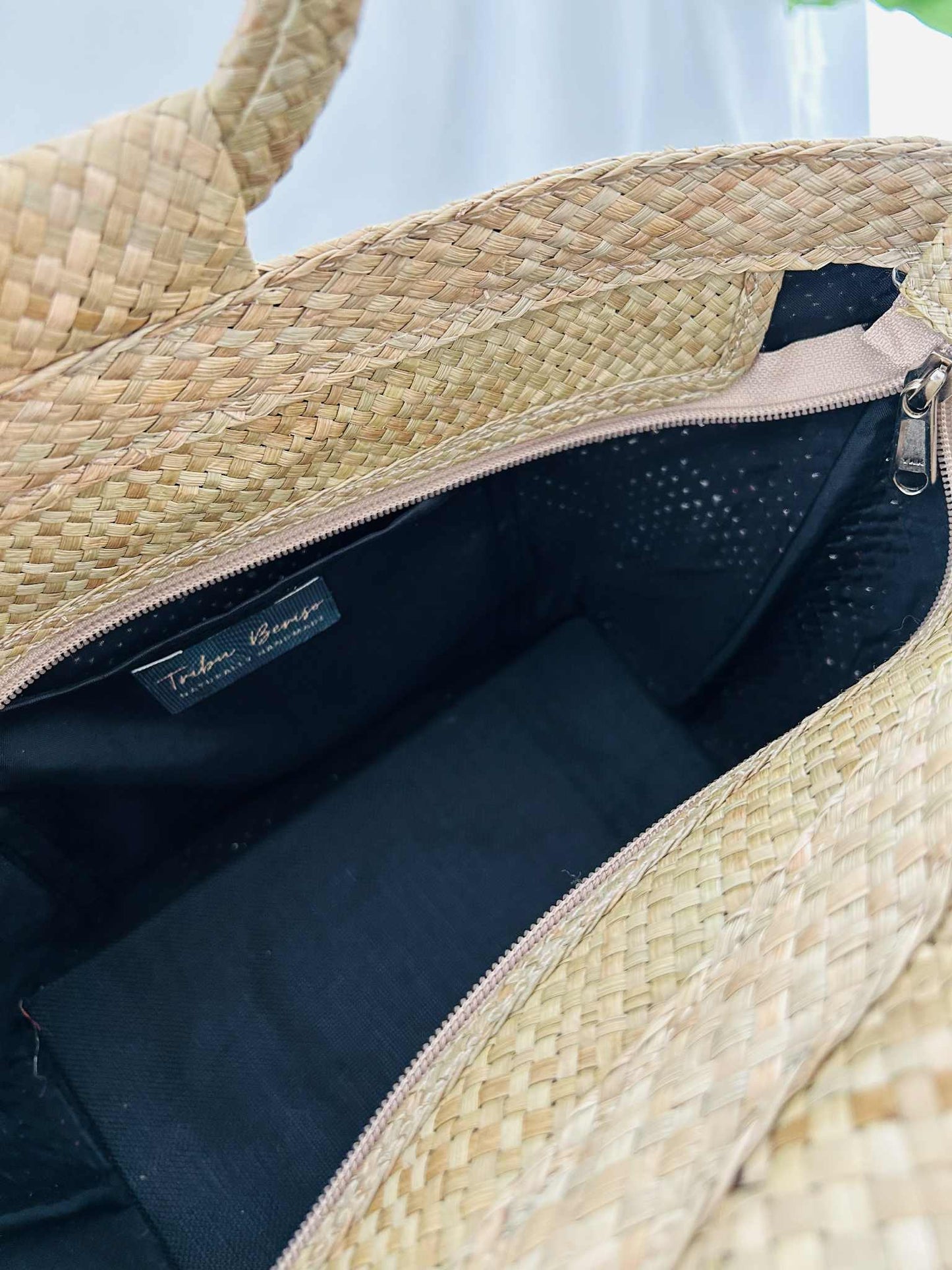 Small Handwoven Banig Tote Bag with Round Handle