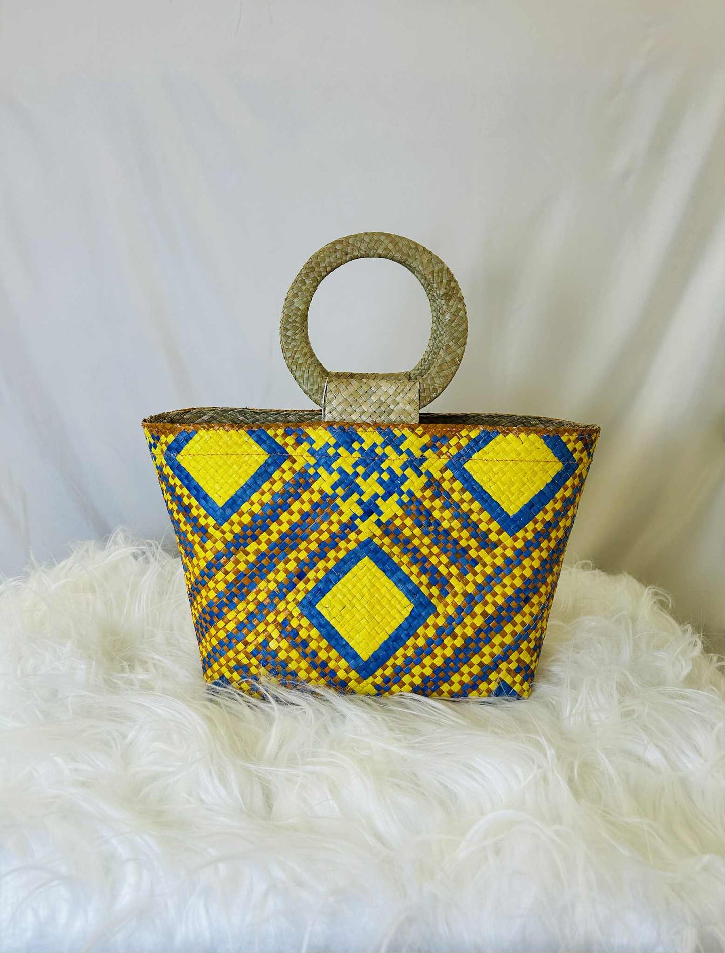 Small Handwoven Banig Tote Bag with Round Handle